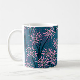 Bloemenbehang: Aziatisch marineblauw, roze. Koffiemok