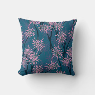 Bloemenbehang: Aziatisch marineblauw, roze. Kussen