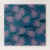 Bloemenbehang: Aziatisch marineblauw, roze. Legpuzzel (Horizontaal)