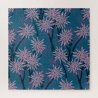 Bloemenbehang: Aziatisch marineblauw, roze. Legpuzzel