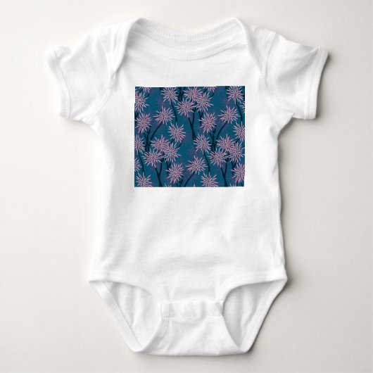 Bloemenbehang: Aziatisch marineblauw, roze. Romper (Voorkant)
