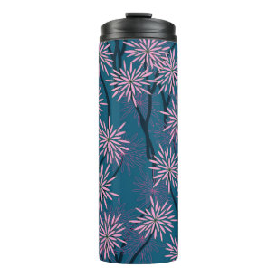 Bloemenbehang: Aziatisch marineblauw, roze. Thermosbeker
