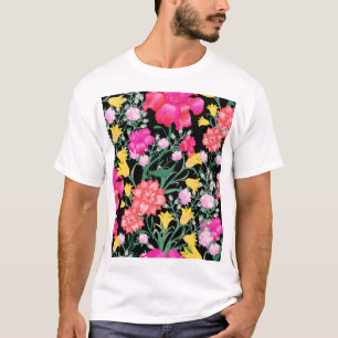 Bloemenbehang Grote Bloemen Patroon T-shirt