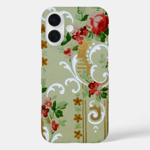 bloemenbehangpatroon, Antiek bloemen iPhone 16 Hoesje