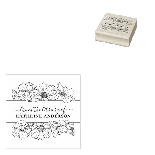 Bloemenbibliotheek Boek Elegant Script Rubberstempel (Gestempeld)