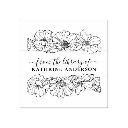 Bloemenbibliotheek Boek Elegant Script Rubberstempel (Afrduk)
