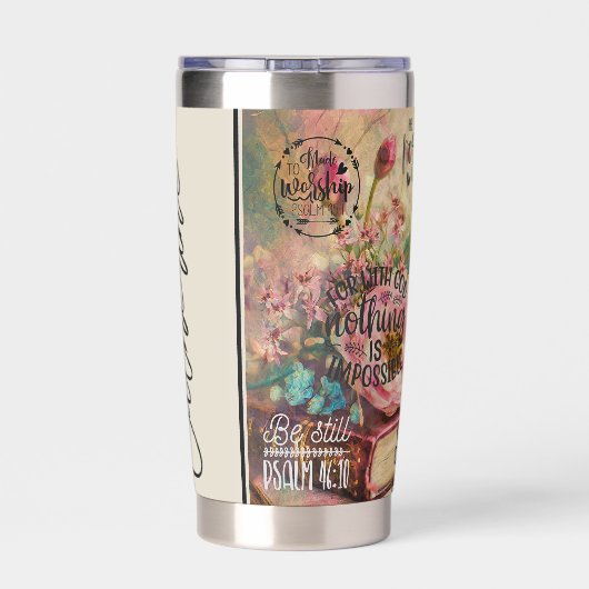 Bloemenbijbelverzen gepersonaliseerd geïsoleerde drinkbeker (Achterkant)
