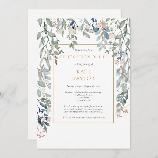 Bloemenblad Begrafenis Viering van het leven Kaart (Voorkant / Achterkant)