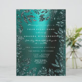Bloemenbladeren Glitter Blauwgroen Aquatic Formal Kaart (Staand voorkant)