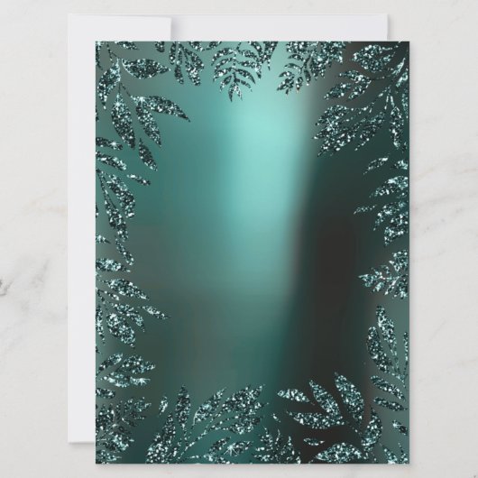 Bloemenbladeren Glitter Blauwgroen Aquatic Formal Kaart (Achterkant)