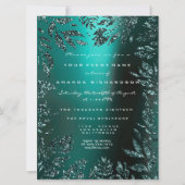 Bloemenbladeren Glitter Blauwgroen Aquatic Formal Kaart (Voorkant)