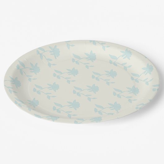 bloemenblauw en roompatroon papieren bordje (Gekanteld)