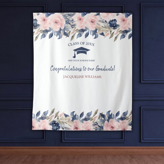 Bloemenblauw en roze Afstuderen foto achtergrond Wandkleed