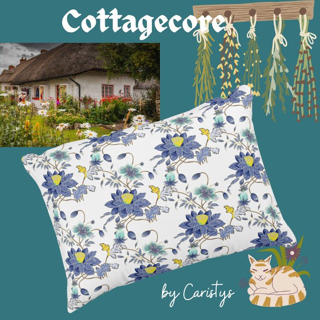 Bloemenblauw & geel accent kussen (Creator heeft geüpload)