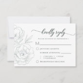  Bloemenblauw Grijs Modern Trouwmaaltijd RSVP Kaartje (Voorkant)