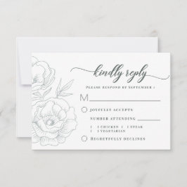 Bloemenblauw Grijs Modern Trouwmaaltijd RSVP Kaartje
