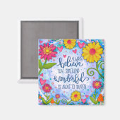  bloemenblauw iets geweldigs citaat magneet (Voorkant / Achterkant)