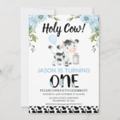 Bloemenblauw Jongens Koe Print Heilige Koe 1e Verj Kaart (Voorkant)