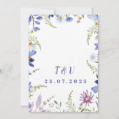 Bloemenblauw, paarse, groene moderne bruiloft kaart (Achterkant)