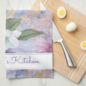  bloemenblauw paarse waterverf aangepaste naam theedoek (Quarter Fold)