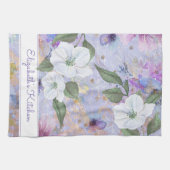  bloemenblauw paarse waterverf aangepaste naam theedoek (Horizontaal)