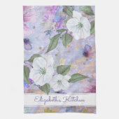  bloemenblauw paarse waterverf aangepaste naam theedoek (Verticaal)