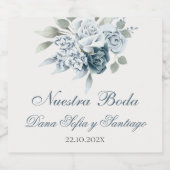 Bloemenblauw Spaans Bruiloft Likeurfles Etiket (Enkel label)