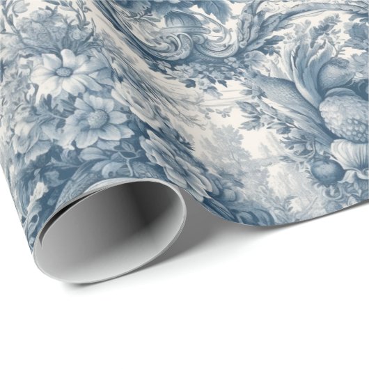  bloemenblauw toile de jouy cadeaupapier (Rol Hoek)