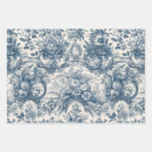  bloemenblauw toile de jouy inpakpapier vel (Voorkant 3)