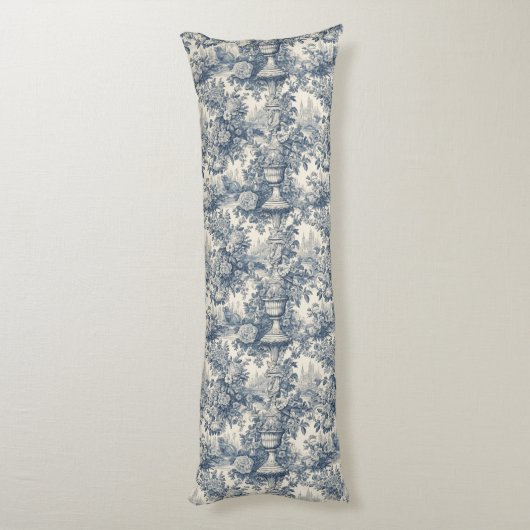  bloemenblauw toile de jouy lichaamskussen (Achterkant (Verticaal))