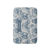  bloemenblauw toile de jouy monogram badmat (Voorkant Verticaal)