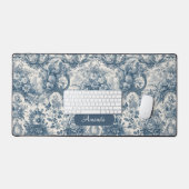  bloemenblauw toile de jouy monogram bureaumat (Keyboard & Muis)