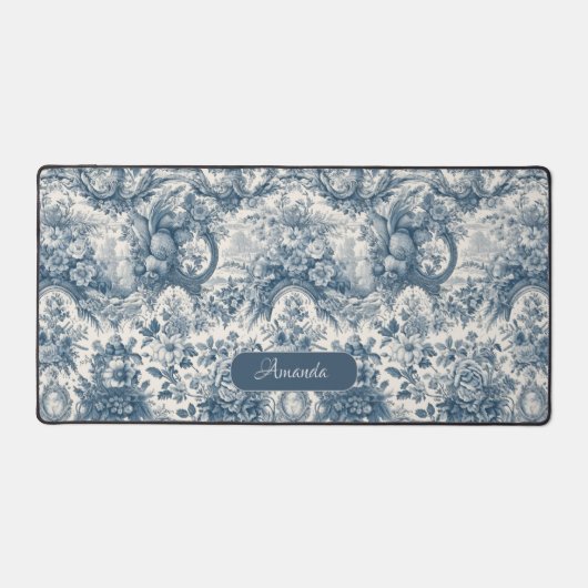 bloemenblauw toile de jouy monogram bureaumat (Voorkant)