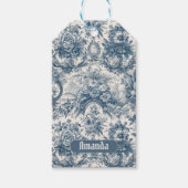 bloemenblauw toile de jouy monogram cadeaulabel (Voorkant)