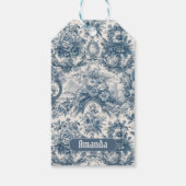 bloemenblauw toile de jouy monogram cadeaulabel (Achterkant)
