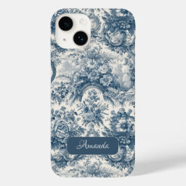  bloemenblauw toile de jouy monogram Case-Mate iPhone 14 hoesje