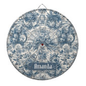  bloemenblauw toile de jouy monogram dartbord (Voorkant)