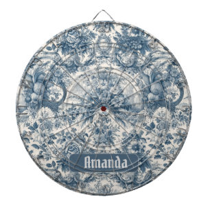 bloemenblauw toile de jouy monogram dartbord