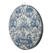 bloemenblauw toile de jouy monogram dartbord (Voorkant Rechts)