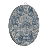 bloemenblauw toile de jouy monogram dartbord (Voorkant Links)