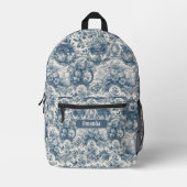  bloemenblauw toile de jouy monogram Dopp Ki Bedrukte Rugzak (Voorkant)