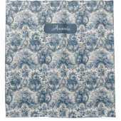  bloemenblauw toile de jouy monogram douchegordijn (Voorkant)