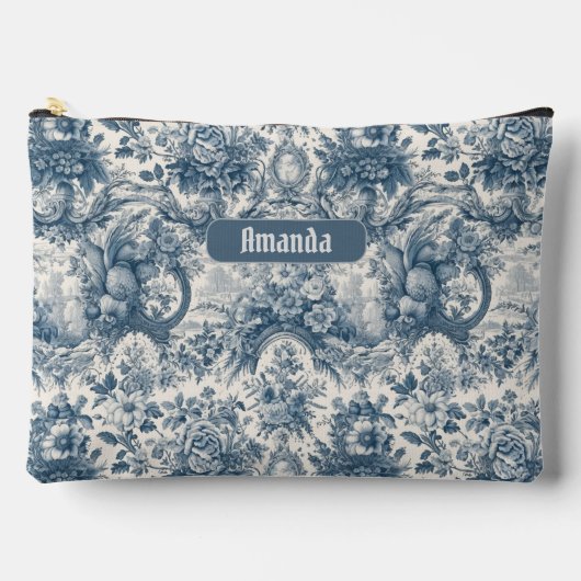 bloemenblauw toile de jouy monogram etui (Voorkant)