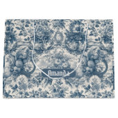  bloemenblauw toile de jouy monogram groot cadeauzakje (Voorkant)
