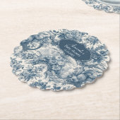  bloemenblauw toile de jouy monogram kartonnen onderzetters (Gekanteld)