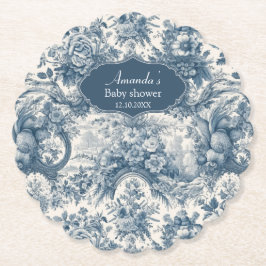  bloemenblauw toile de jouy monogram kartonnen onderzetters