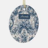  bloemenblauw toile de jouy monogram keramisch ornament (Rechts)