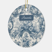  bloemenblauw toile de jouy monogram keramisch ornament (Links)