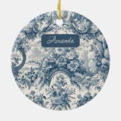  bloemenblauw toile de jouy monogram keramisch ornament (Achterkant)