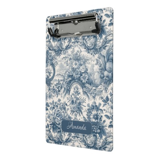  bloemenblauw toile de jouy monogram mini klembord (Angled2)